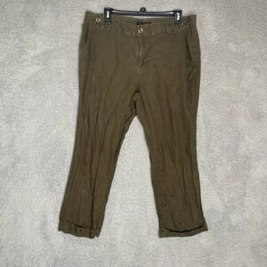 Banana Republic army green linen blend cropped pants loose lightweight 14